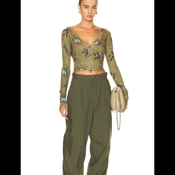 R13 Khaki Distressed Baby Cardigan, xsmall - Picture 4 of 5